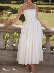 Dlabh long dress with thin straps prom white