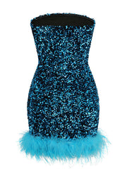 Dlabh mini dress fashion shiny sequin feathers blue