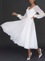 Dlabh white long sleeve chiffon long dress