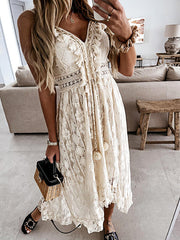 Dlabh long dress with English embroidery and bohemian pompom