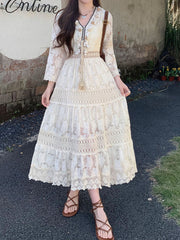 Dlabh long strappy English embroidery bohemian dress