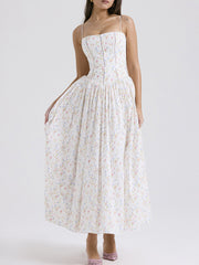 Dlabh long dress with thin straps printed with floral prom