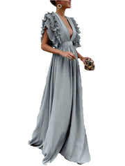 Dlabh long maxi dress with ruffled plunging neckline