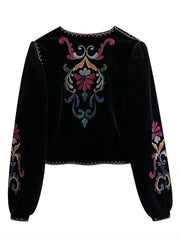 Dlabh women's ethnic embroidered short velvet jacket