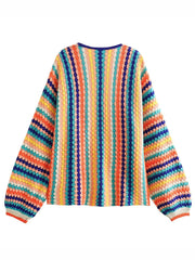 Dlabh women's loose casual rainbow striped cardigan