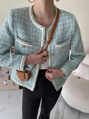 Dlabh short jacket in tweed buttoned with pockets women elegant blue