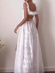 Dlabh long dress slit the side backless embroidery anglaise white