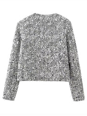 Dlabh women's round neck shiny sequin tweed jacket Silver