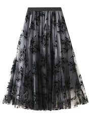 Dlabh long tulle skirt with flowing leaf print women's fashion