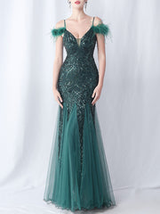 Dlabh maxi long evening dress shiny sequin feather