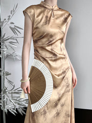 Dlabh cheongsam Qipao elegant gold satin