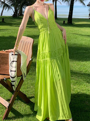 Dlabh long beach dress with thin straps green