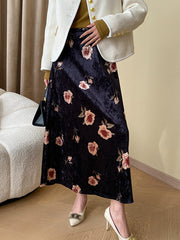 Dlabh long vintage floral printed velvet skirt