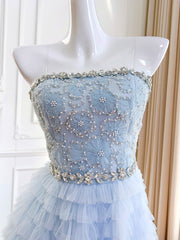 Dlabh long prom dress elegant beading pastel blue tulle