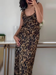 Dlabh long dress split leopard side with ruffle