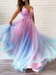 Dlabh long dress in blue and pink gradient color