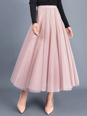 Dlabh long skirt tulle elastic waist for women fashion