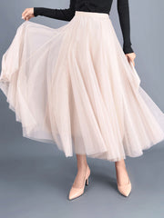 Dlabh long skirt tulle elastic waist for women fashion