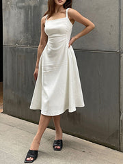 Dlabh mid-length elegant white trapeze dress