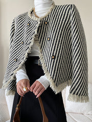 Dlabh short jacket in striped tweed fringe with pockets women