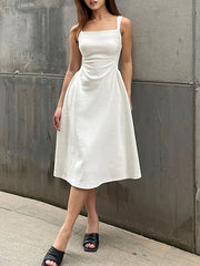 Dlabh mid-length elegant white trapeze dress