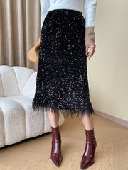 Dlabh long skirt fashion shiny sequin feathers