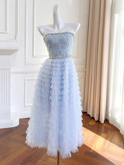 Dlabh long prom dress elegant beading pastel blue tulle