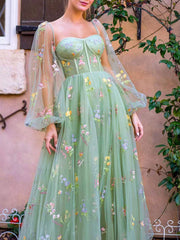 Dlabh long prom dress embroidered strapless long sleeves