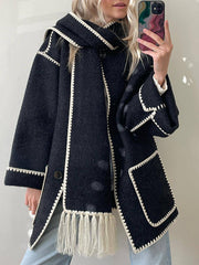 Dlabh fashion wool coat with fringe scarf woman