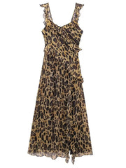 Dlabh long dress split leopard side with ruffle