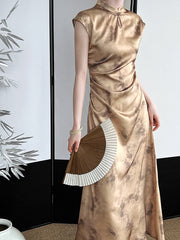 Dlabh cheongsam Qipao elegant gold satin