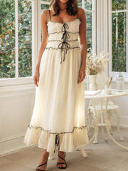 Dlabh long dress with thin straps contrasting piping