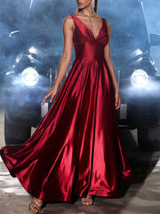 Dlabh maxi dress long satin split the side of evening red