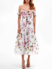 Dlabh mid-length floral printed chiffon dress