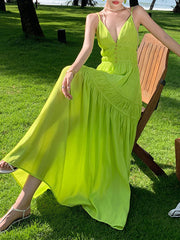 Dlabh long beach dress with thin straps green