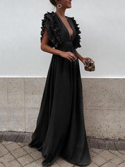 Dlabh long maxi dress with ruffled plunging neckline