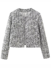 Dlabh women's round neck shiny sequin tweed jacket Silver