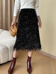 Dlabh long skirt fashion shiny sequin feathers