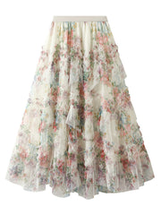 Dlabh long floral printed tulle skirt