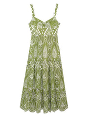 Dlabh green cashmere pattern embroidered long dress