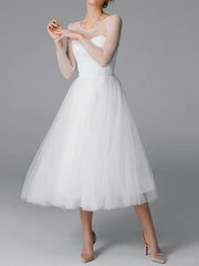 Dlabh mid-length tulle dress round neck long sleeves elegant