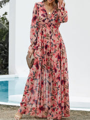 Dlabh long floral printed chiffon dress