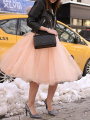 Dlabh mid-length puffy tutu skirt pink tulle