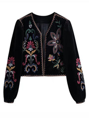 Dlabh women's ethnic embroidered short velvet jacket