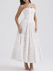 Dlabh long dress with thin straps printed with floral prom