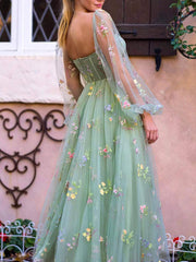 Dlabh long prom dress embroidered strapless long sleeves