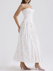 Dlabh long dress with thin straps printed with floral prom