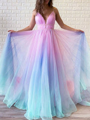 Dlabh long dress in blue and pink gradient color