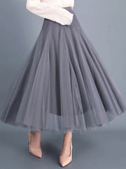 Dlabh long skirt tulle elastic waist for women fashion