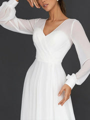 Dlabh white long sleeve chiffon long dress